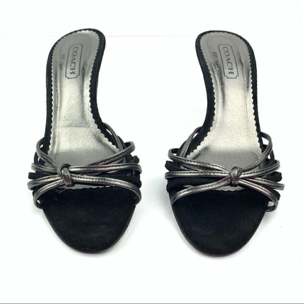 Coach heel 6.5 black pewter metallic Italian suede - Picture 3 of 12